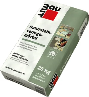 Baumit natuursteenlegmortel is verkrijgbaar in papieren zakken van 25 kg.