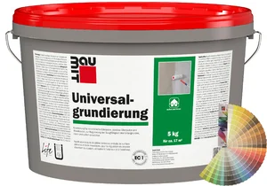 De universele primer is verkrijgbaar in gekleurde emmers van 5 kg.