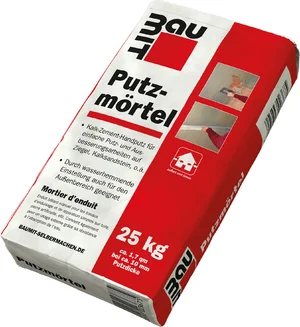 Baumit pleistermortel is verkrijgbaar in papieren zakken van 25 kg.