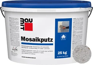Baumit mozaïekpleister is verkrijgbaar in de kleur M 337 Montblanc in een emmer van 25 kg.