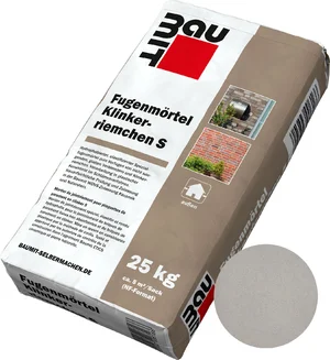 De voegmortel Klinkerriemchen S is verkrijgbaar in papieren zakken van 25 kg in de kleur zilvergrijs.