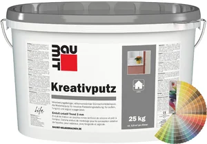 Creatief pleister is kant-en-klaar verkrijgbaar in emmers van 25 kg.