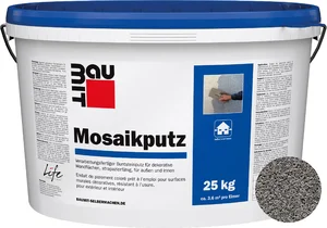 Baumit mozaïekpleister is verkrijgbaar in de kleur M 341 Rocky in emmers van 25 kg.