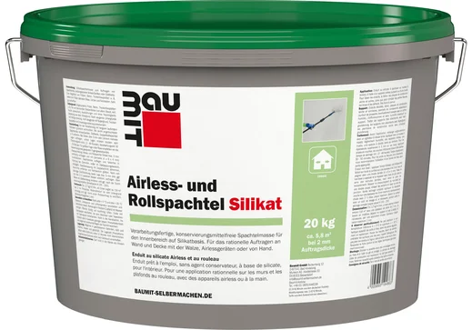 De Baumit airless en walsvuller silicaat is verkrijgbaar in emmers van 20 kg.