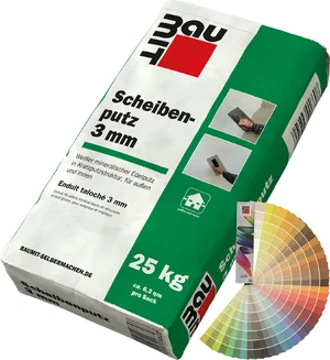 Baumit schijfpleister met een korrelgrootte van 3 mm, gekleurd, is verkrijgbaar in zakken van 25 kg.