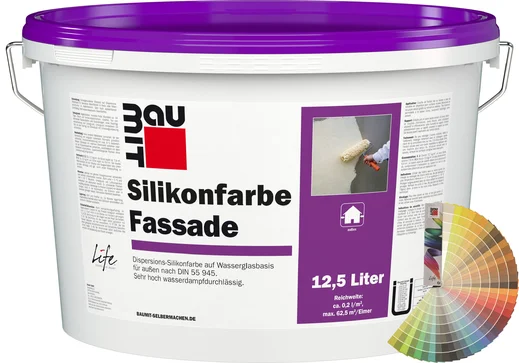 Productafbeelding: Baumit siliconenverf gevel in een emmer van 12,5 liter met Baumit kleurenwaaier.