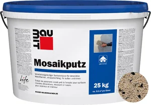 Baumit mozaïekpleister is verkrijgbaar in de kleur M 339 Castle in emmers van 25 kg.