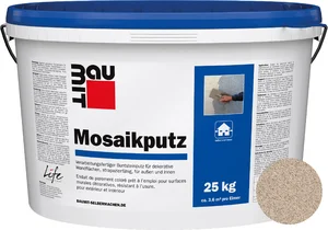 Baumit mozaïekpleister is verkrijgbaar in de kleur M 303 Matterhorn in een emmer van 25 kg.