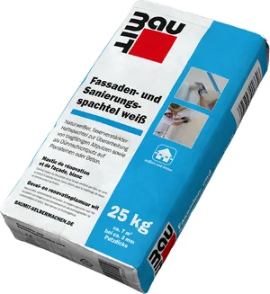 Baumit witte gevel- en renovatieplamuur is verkrijgbaar in papieren zakken van 25 kg.