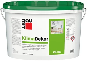 Baumit KlimaDekor met een korrelgrootte van 1 mm is verkrijgbaar in een witte emmer van 25 kg.