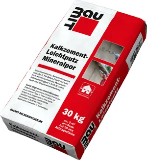 Productafbeelding voor Mineralpor kalk-cement lichtgewicht pleister - het product is verkrijgbaar in papieren zakken van 30 kg.