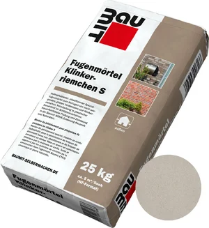 De voegmortel Klinkerriemchen S is verkrijgbaar in papieren zakken van 25 kg in de kleur beige-wit.