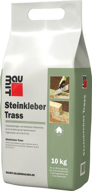 Baumit Steenlijm Trass is verkrijgbaar in foliezakken van 10 kg.